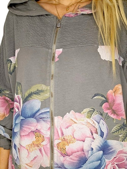 Grey Ombre Peony Patchwork Hoodie