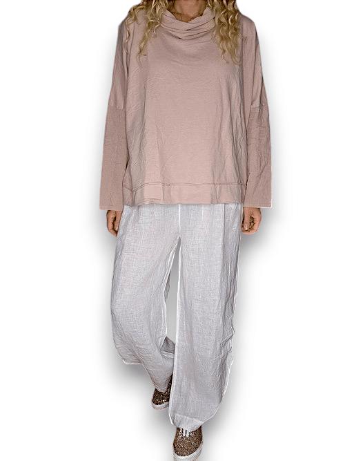 White wide elastic waist linen Pant