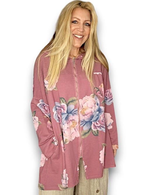 Drk Berry Ombre Peony Patchwork Hoodie