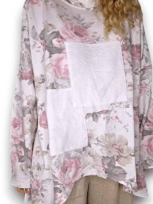 White Scarlett Rose Patchwork Cotton Sweater