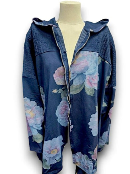 Navy Ombre Peony Patchwork Hoodie