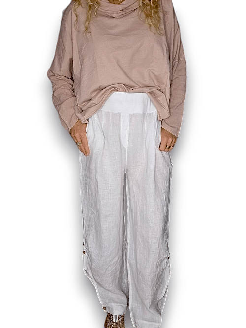 White wide elastic waist linen Pant