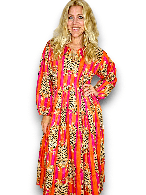 IDA IVY Pouf Sl Dress/Tiger Stripe/O/Pnk