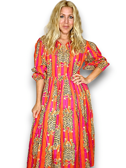 IDA IVY Pouf Sl Dress/Tiger Stripe/O/Pnk