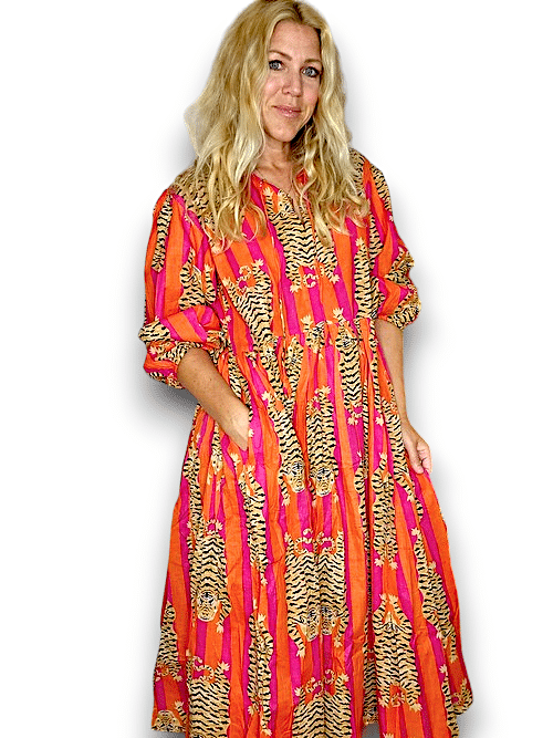 IDA IVY Pouf Sl Dress/Tiger Stripe/O/Pnk