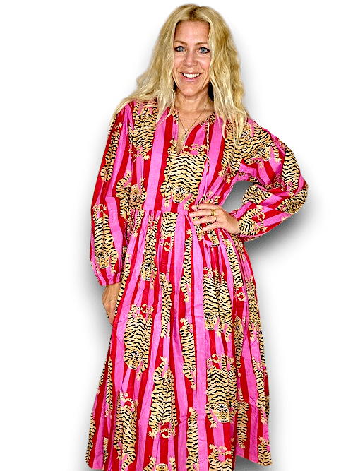 IDA IVY Pouf Sl Dress/Tiger Stripe/Hot Pink