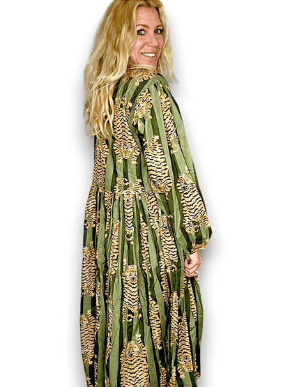 IDA IVY Pouf Sl Dress/Tiger Stripe/Drk Green