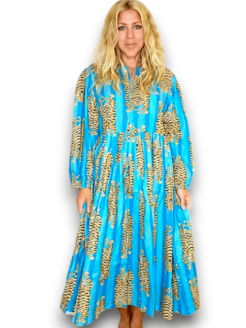 IDA IVY Pouf Sl Dress/Tiger Stripe/Turquoise