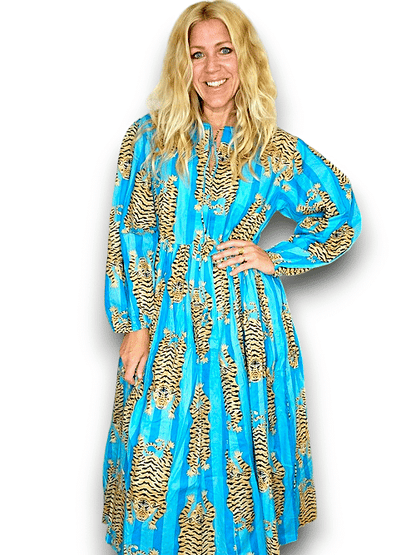 IDA IVY Pouf Sl Dress/Tiger Stripe/Turquoise