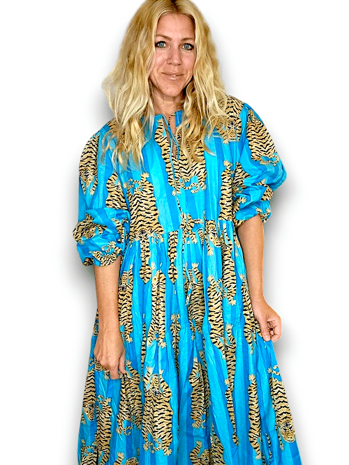 IDA IVY Pouf Sl Dress/Tiger Stripe/Turquoise