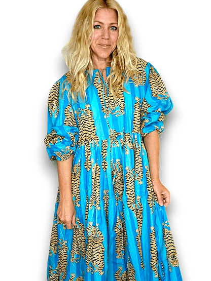 IDA IVY Pouf Sl Dress/Tiger Stripe/Turquoise