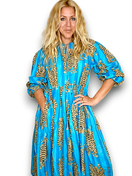 IDA IVY Pouf Sl Dress/Tiger Stripe/Turquoise