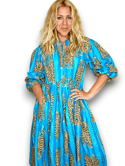 IDA IVY Pouf Sl Dress/Tiger Stripe/Turquoise