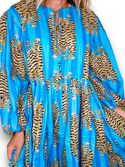 IDA IVY Pouf Sl Dress/Tiger Stripe/Turquoise