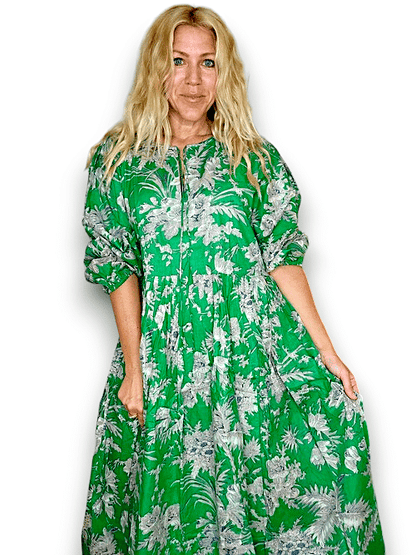 IDA IVY Pouf Sl Dress/Green French Jungle