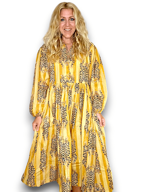 IDA IVY Pouf Sl Dress/Tiger Stripe/Mustard/Yellow