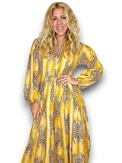 IDA IVY Pouf Sl Dress/Tiger Stripe/Mustard/Yellow