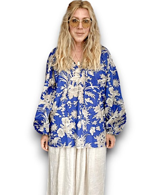 IDA IVY Pouf Sleeve Tunic-French Jungle/Blue