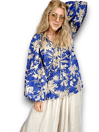 IDA IVY Pouf Sleeve Tunic-French Jungle/Blue
