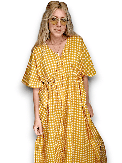 IDA IVY Resortwear-Kaftan-Check/Mustard