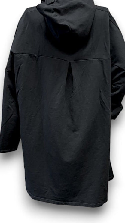 Black Plain Patchwork Cotton Hoodie