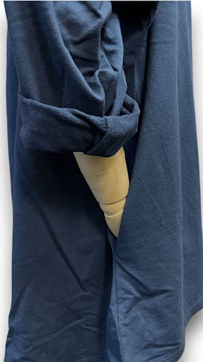 Navy Plain Patchwork Cotton Hoodie