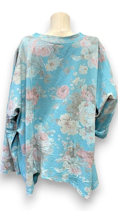 Light Turquoise Scarlett Rose Patchwork Cotton Sweater