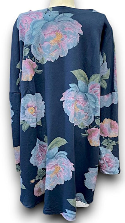 Navy Ombre Peony Ripped Cotton Sweater