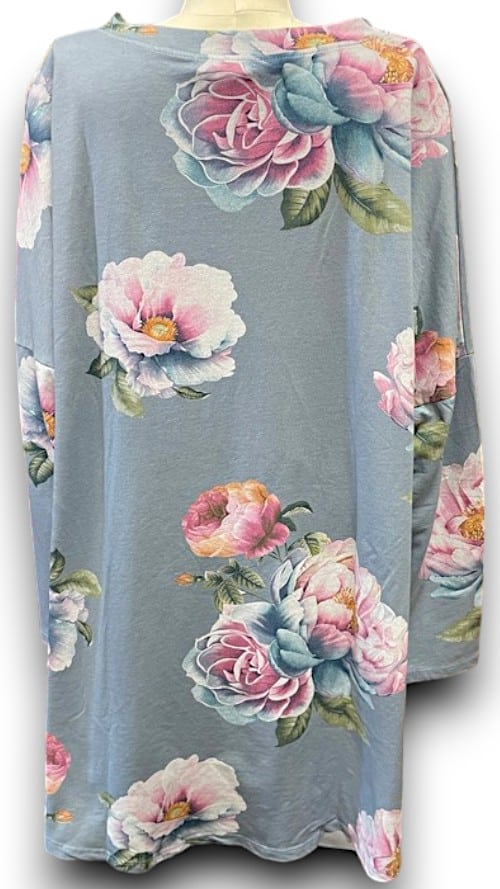 Petrol Ombre Peony Ripped Cotton Sweater