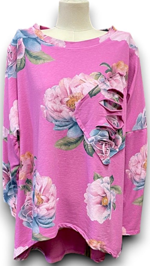 Berry Ombre Peony Ripped Cotton Sweater