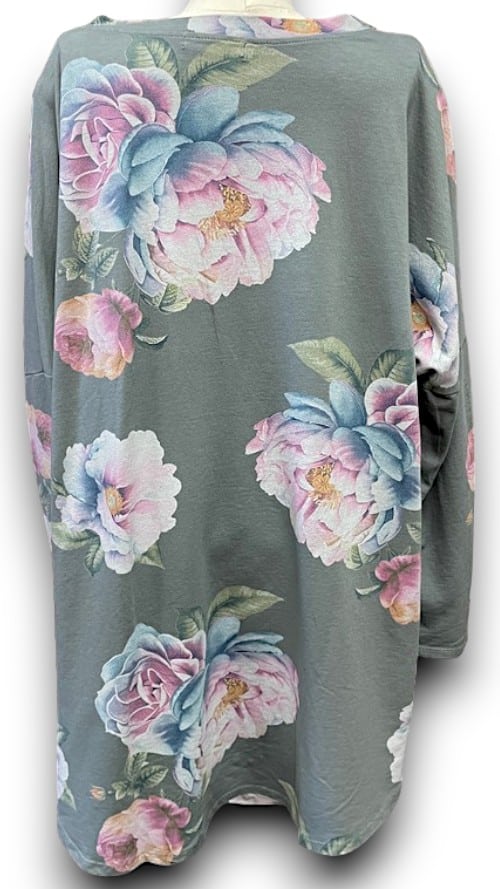 Grey Ombre Peony Ripped Cotton Sweater