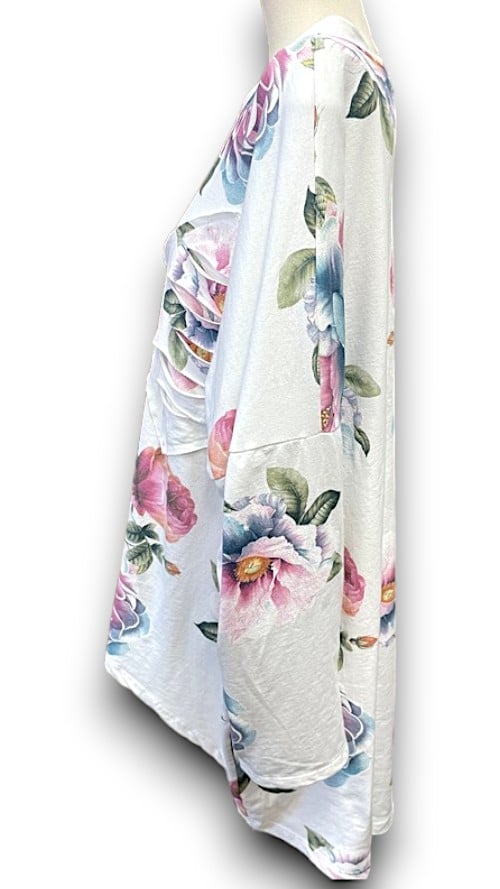 White Ombre Peony Ripped Cotton Sweater