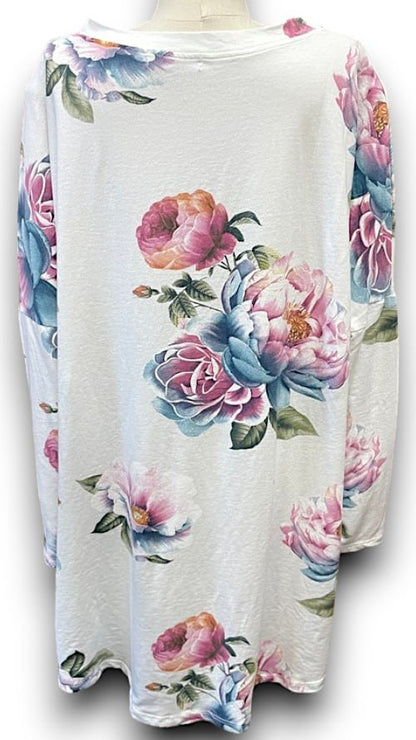 White Ombre Peony Ripped Cotton Sweater