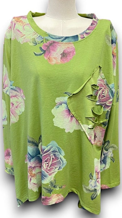 Avocado Ombre Peony Ripped Cotton Sweater