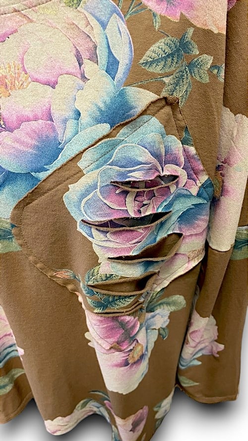 Coffee Ombre Peony Ripped Cotton Sweater