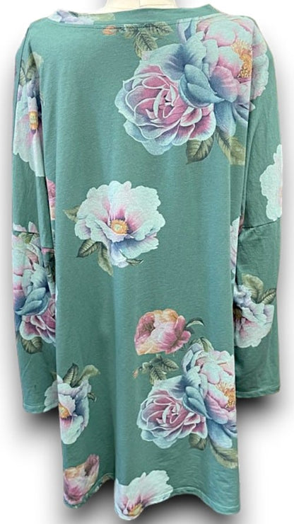 Faded Jade Ombre Peony Ripped Cotton Sweater