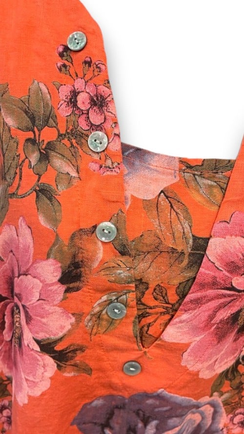 Orange Bright Bloom V-Neck Maxi Dress with Buttons