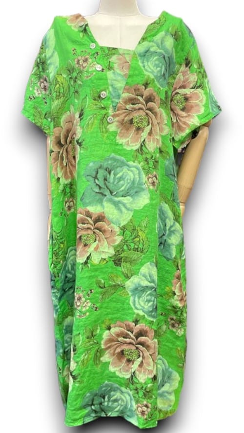 Bright Green Bright Bloom V-Neck Maxi Dress with Buttons