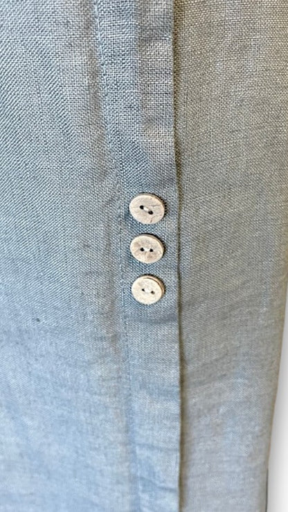 Grey Plain Linen Tee with Coconut Buttons