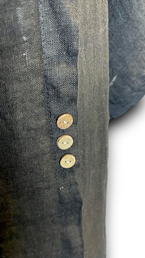 Black Plain Linen Tee with Coconut Buttons