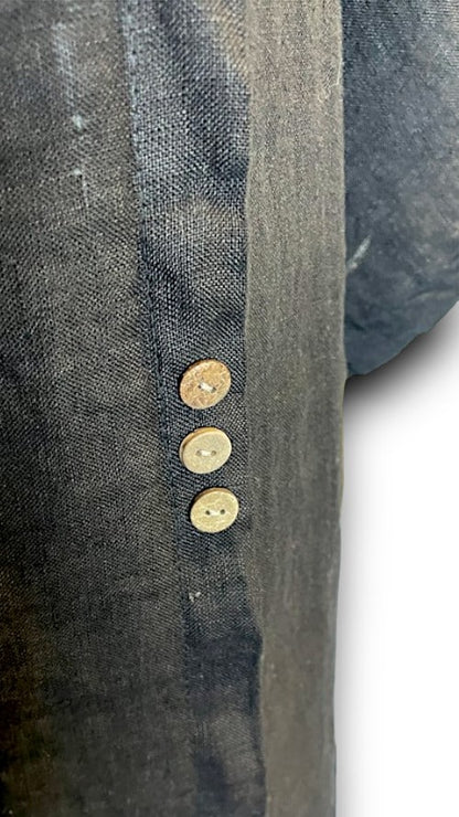 Black Plain Linen Tee with Coconut Buttons