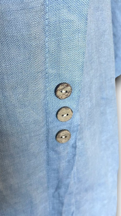 Petrol Plain Linen Tee with Coconut Buttons