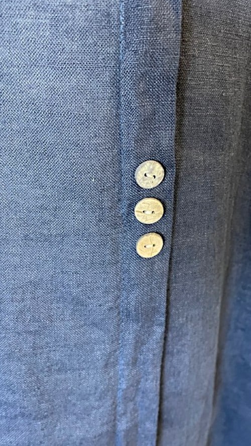 Navy Plain Linen Tee with Coconut Buttons