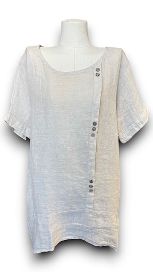 Natural Plain Linen Tee with Coconut Buttons