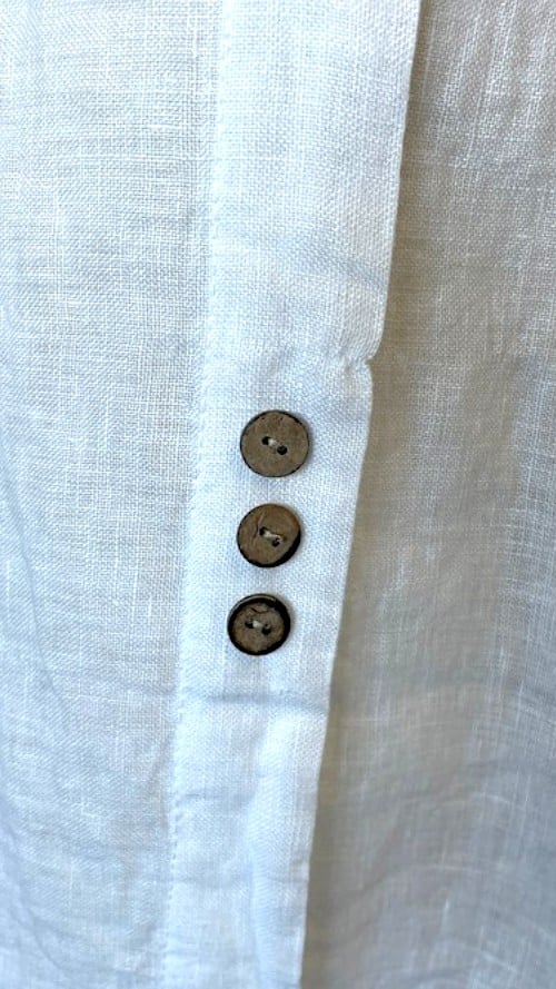 White Plain Linen Tee with Coconut Buttons