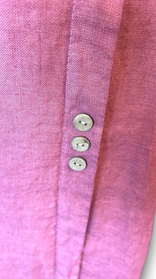 Dark Berry Plain Linen Tee with Coconut Buttons