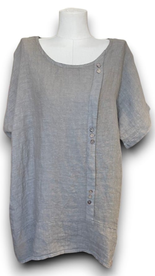 Mocha Plain Linen Tee with Coconut Buttons