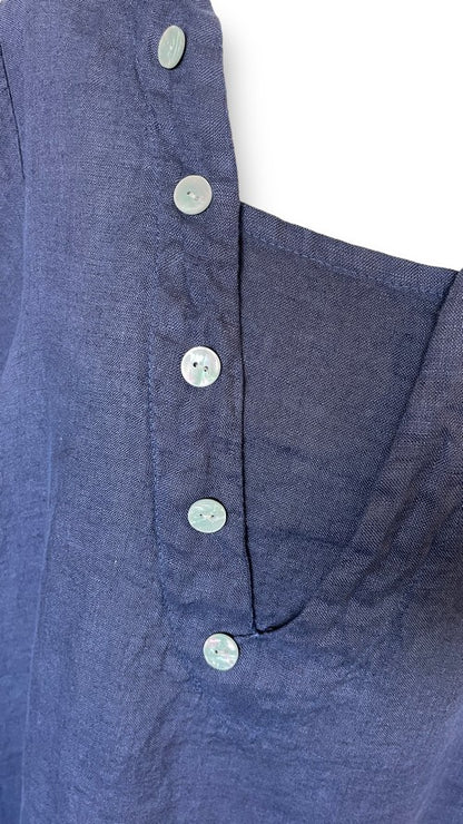 Navy Plain V-Neck Maxi Dress with Buttons