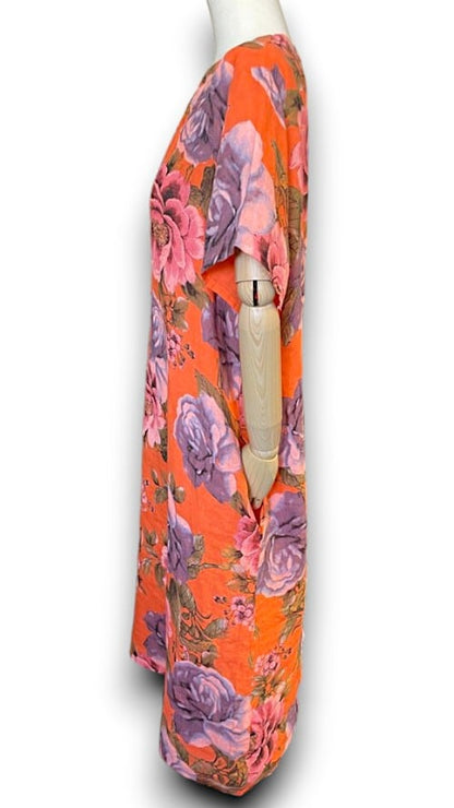 Orange Bright Bloom V-Neck Maxi Dress with Buttons