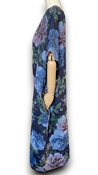 Navy Bright Bloom V-Neck Maxi Dress with Buttons